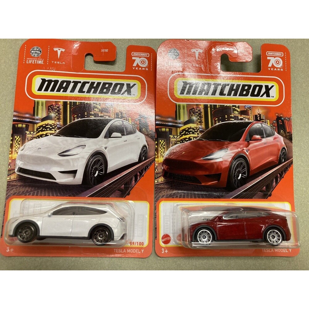 Matchbox white Tesla Model Y  89 Red Model Y Lot of 2